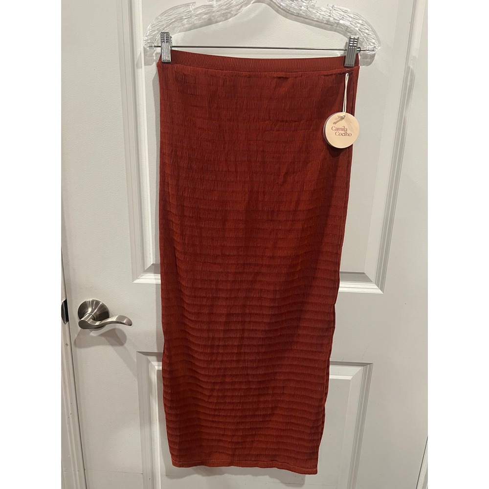 Camila Coelho Womens Maxi Skirt Plisse Pleated Rust Orange Size S NWT